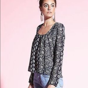 Gypsy05 Printed Peasant Shirt Beaded Tassel Small